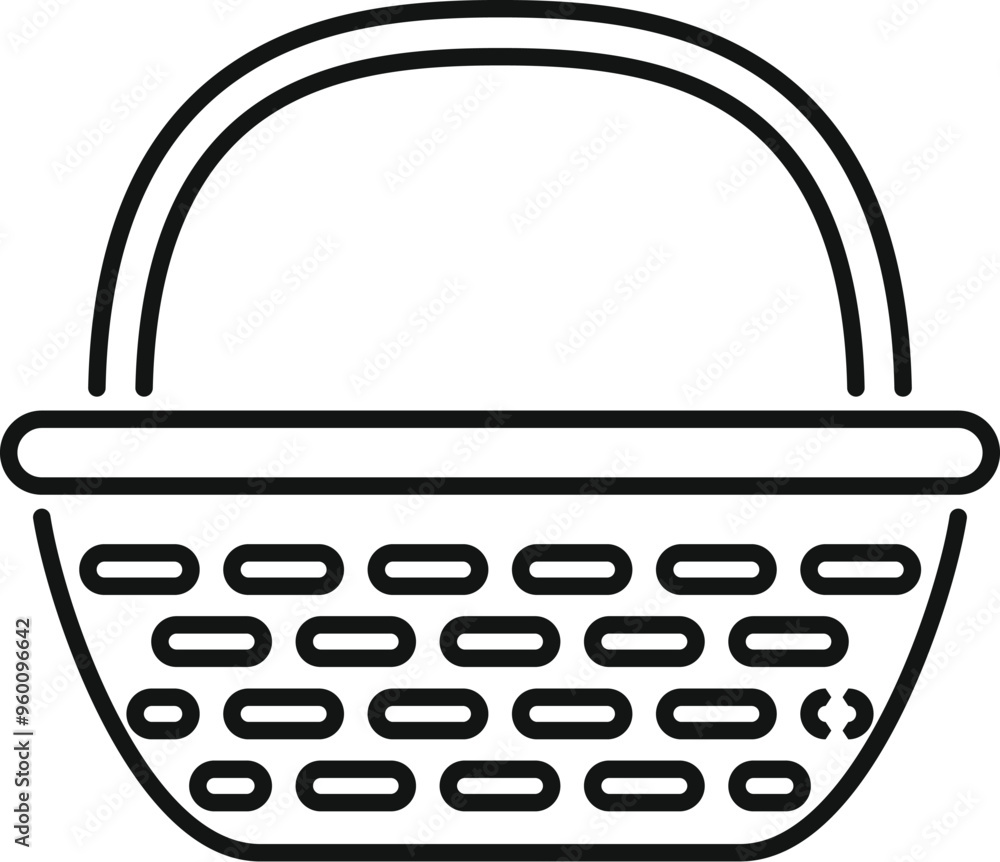 This simple, black and white vector icon of an empty wicker basket is perfect for representing picnics, food, and outdoor dining This simple, black and white vector icon of an empty wicker basket is perfect for representing picnics, food, and outdoor dining