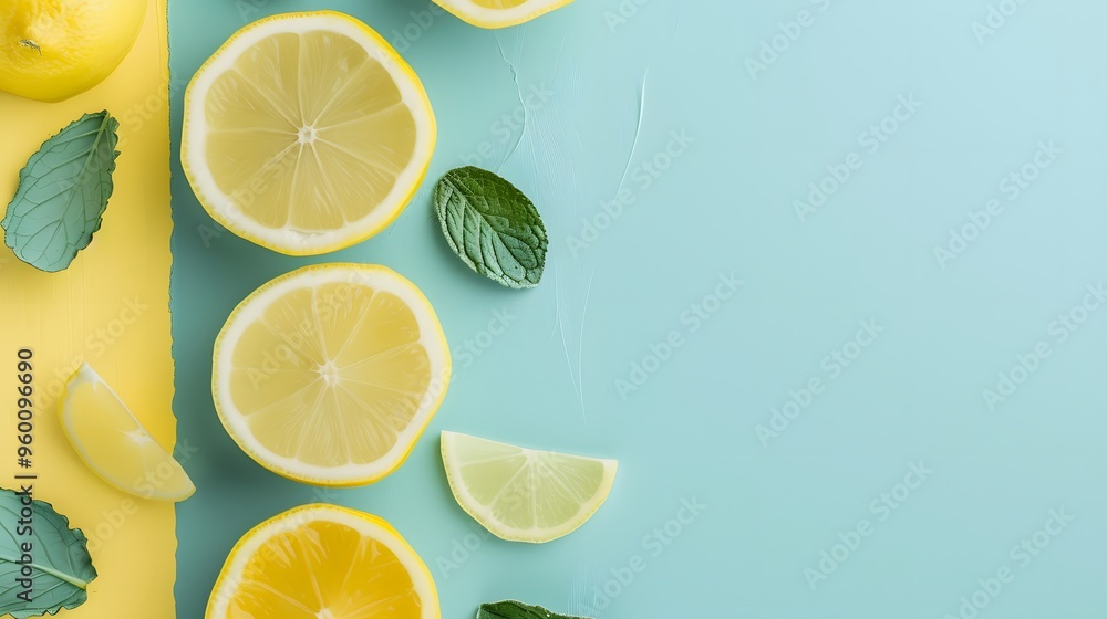 Pale lemon yellow and minty blue hues reminiscent of a sunny day AI generated illustration Pale lemon yellow and minty blue hues reminiscent of a sunny day AI generated illustration