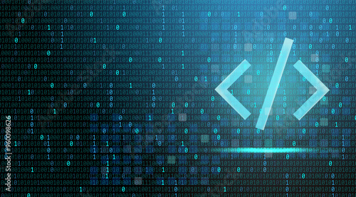 Coding background with binary number. Programming code developer web, and software. Vector technology