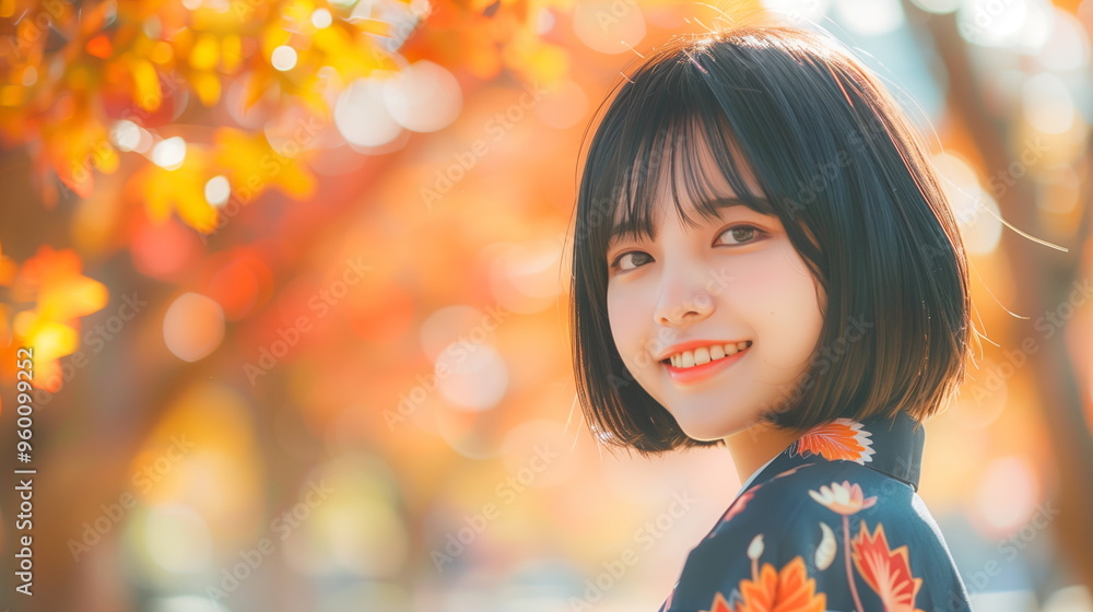 Fototapeta premium 若い女性 秋の風景