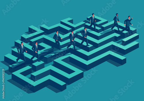 Business Manager Navigating Complex Maze to Success, Career Advancement Challenge, Aspirational Journey in Minimalistic Vector Art