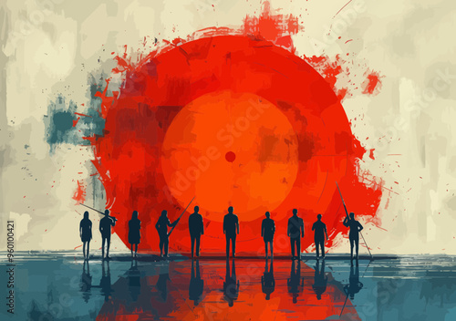 Business Team Discussing Strategy to Hit Target Goal Abstract Vector Illustration