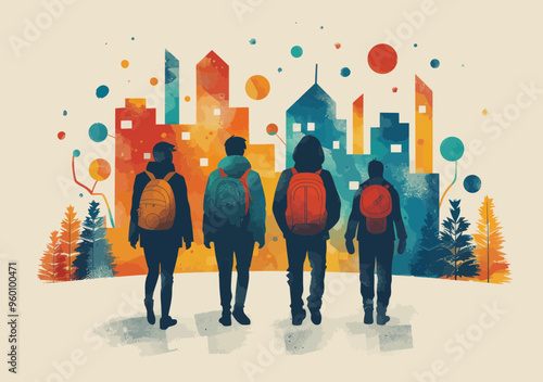 Business team choosing right direction options concept discussing path vector illustration minimalistic team collaboration decision making process cityscape background