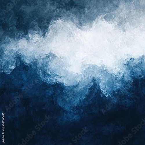 A captivating abstract artwork showcasing blue and white swirling patterns, evoking calmness and serenity.