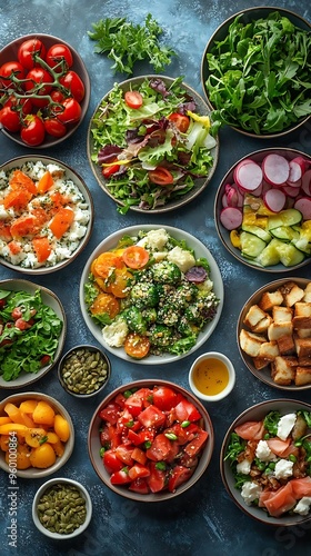 Vibrant Salad Bar Photo: Fresh Greens, Tomatoes, and Healthy Delights