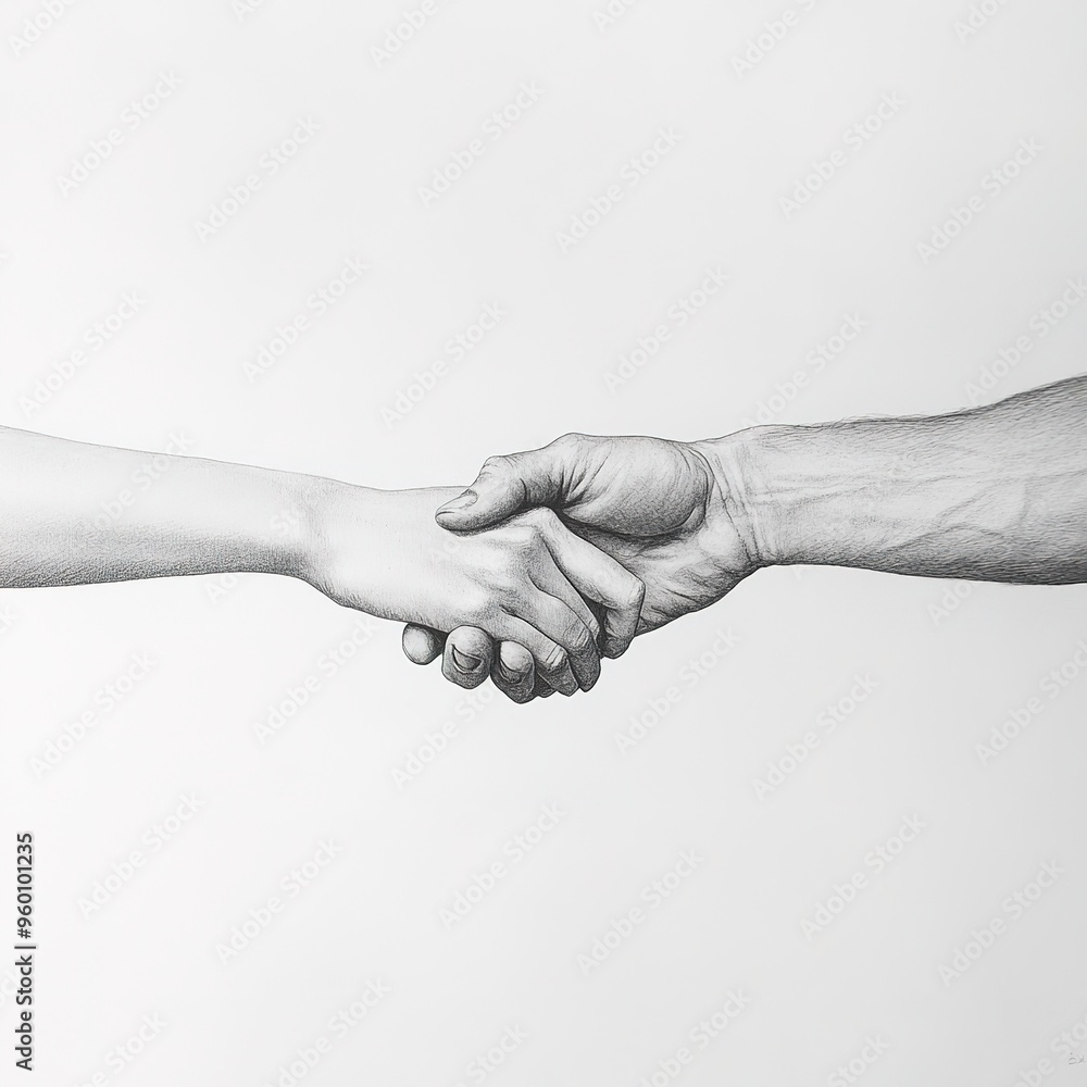 A simple pencil drawing of two hands holding each other, against a simple white background, in black and grey, with a realistic style. A simple pencil drawing of two hands holding each other, against a simple white background, in black and grey, with a realistic style.
