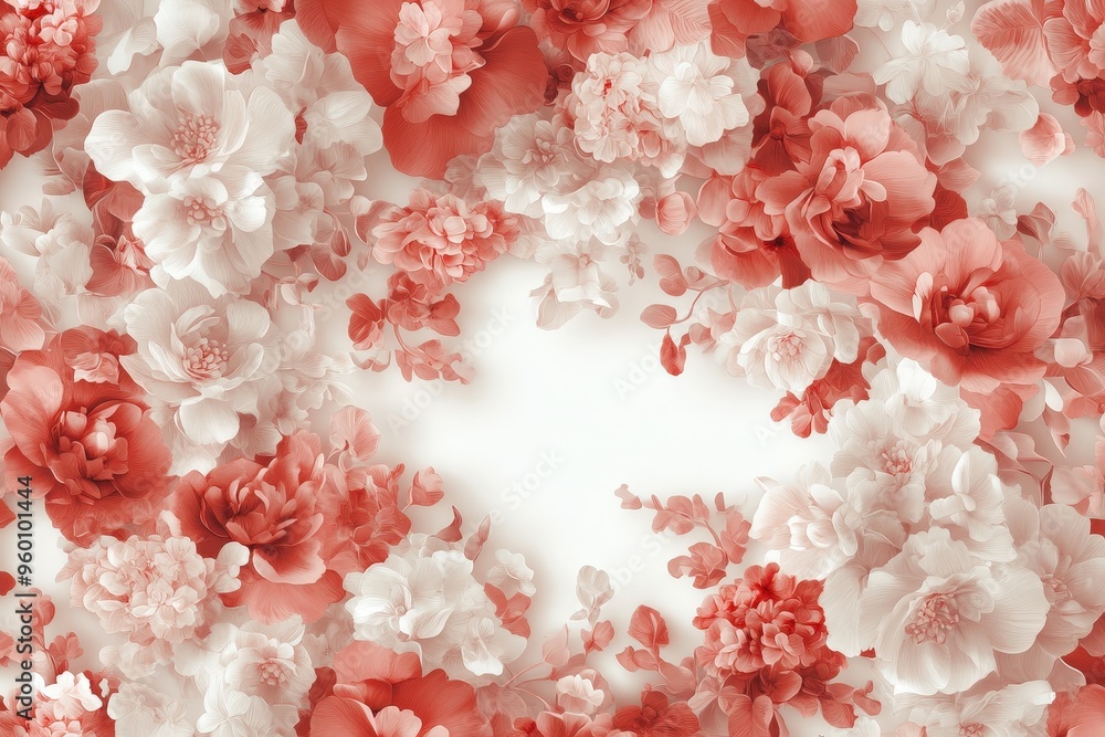 Fototapeta premium A Stunning Arrangement of Delicate Red and White Flowers Blending Beautifully in Harmony