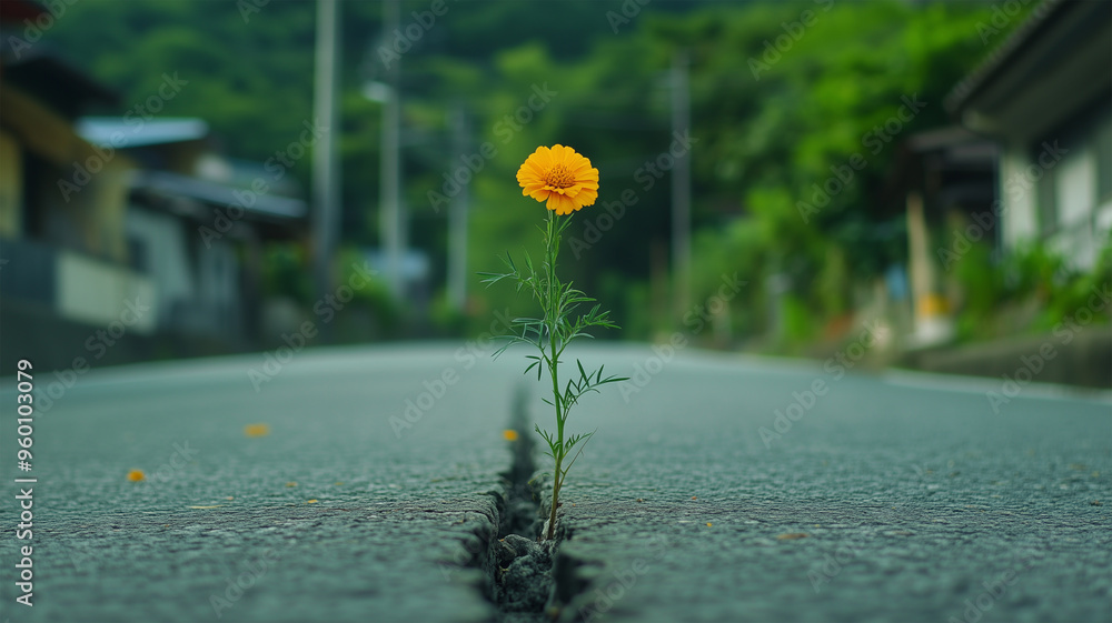 村の道路に咲くマリーゴールドの花 村の道路に咲くマリーゴールドの花