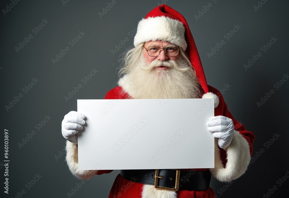 Naklejka premium Santa Claus Holding a blank Sign for Christmas Promotions