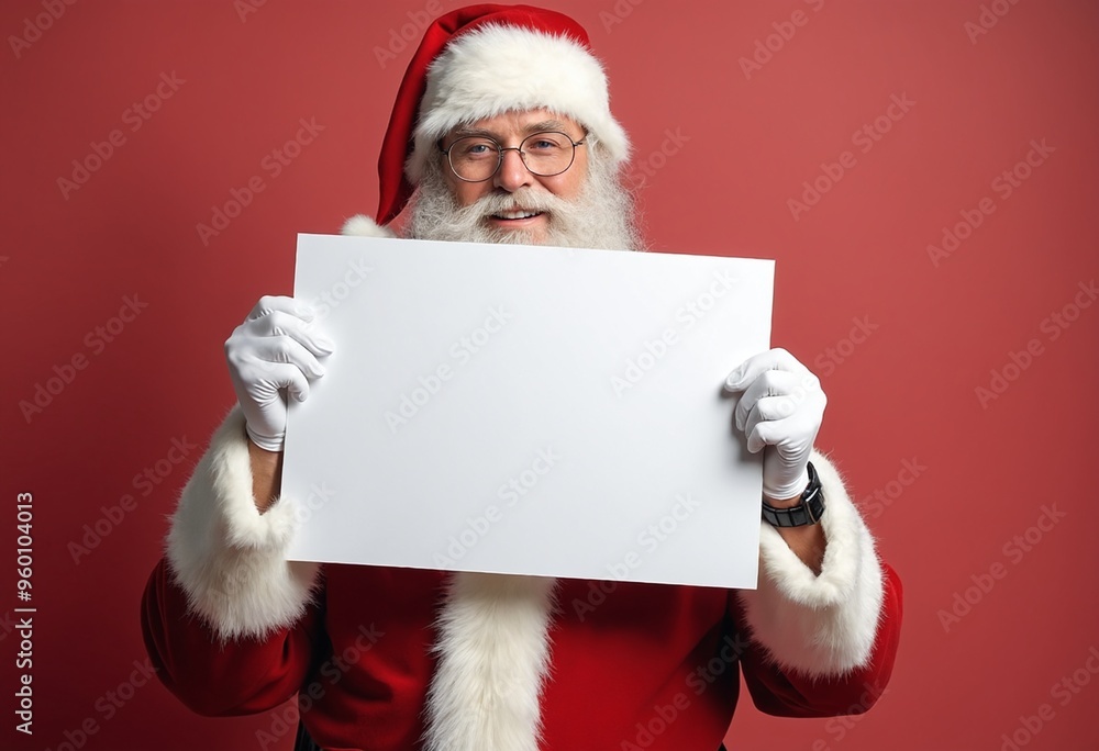 Santa Claus Holding a blank Sign for Christmas Promotions Santa Claus Holding a blank Sign for Christmas Promotions