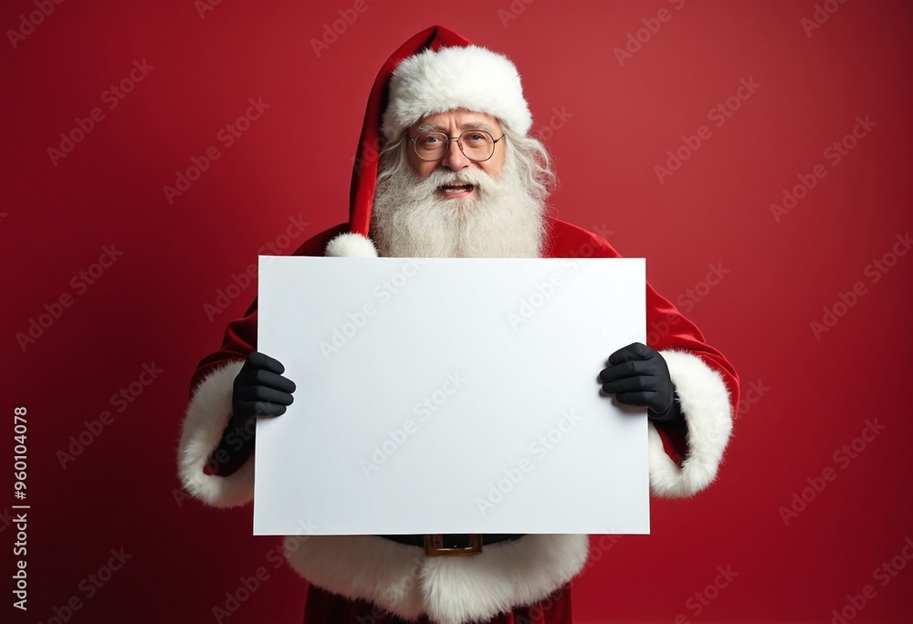 Naklejka premium Santa Claus Holding a blank Sign for Christmas Promotions