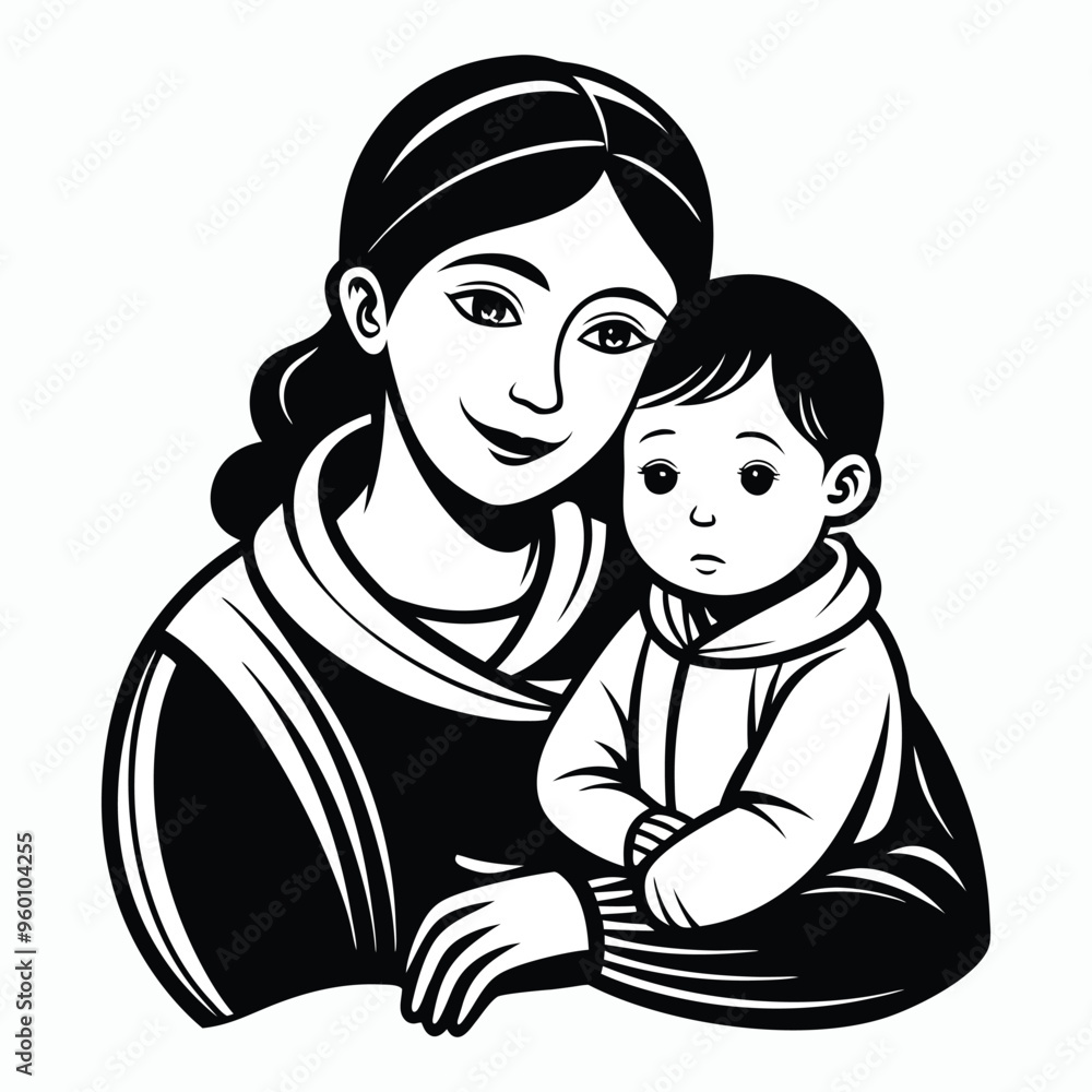 silhouette a child in a mother's arms illustration on white background silhouette a child in a mother's arms illustration on white background