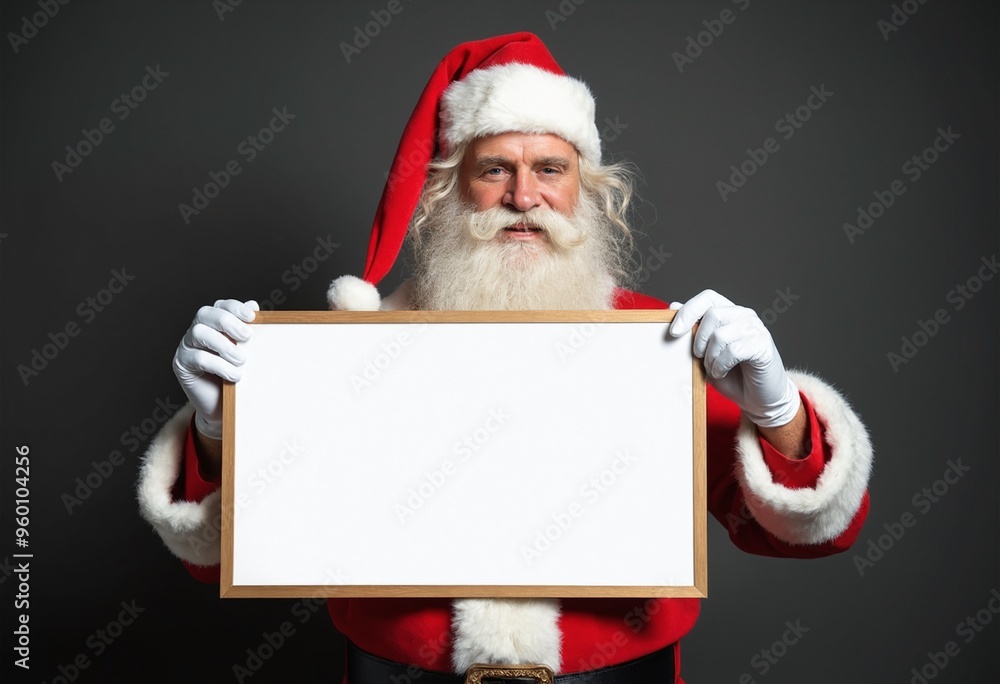 Naklejka premium Santa Claus Holding a blank Sign for Christmas Promotions
