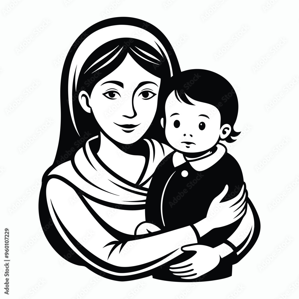 silhouette a child in a mother's arms illustration on white background silhouette a child in a mother's arms illustration on white background