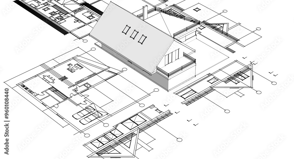 Fototapeta premium architecture house plan 3d illustration