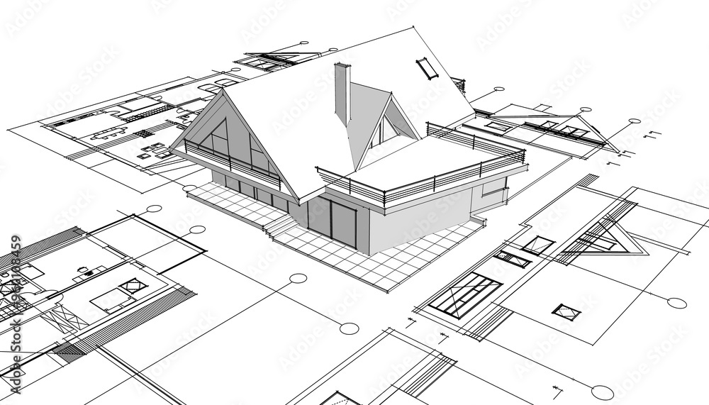 Fototapeta premium architecture house plan 3d illustration