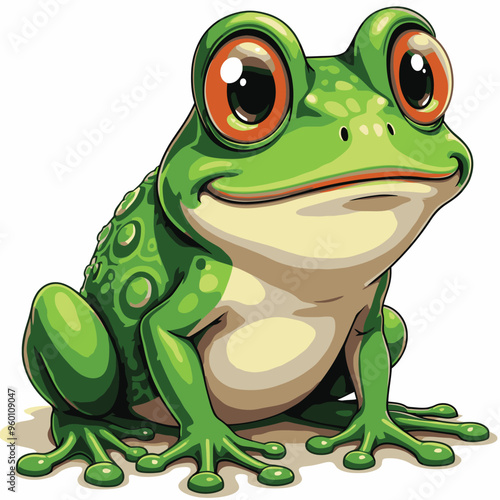 Cartoon frog with, large eyes, and a bumpy skin texture