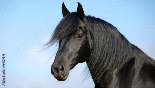 Horse totally black long mane