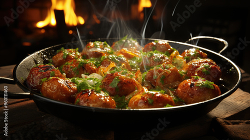 Perfectly Round Very Little Meatballs On Dark Blurry Background