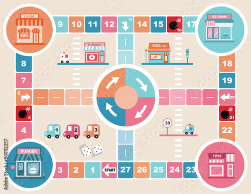 World tour board game template,Funny frame, ladders game,Frame of board game ,snake games,Vector illustrations.