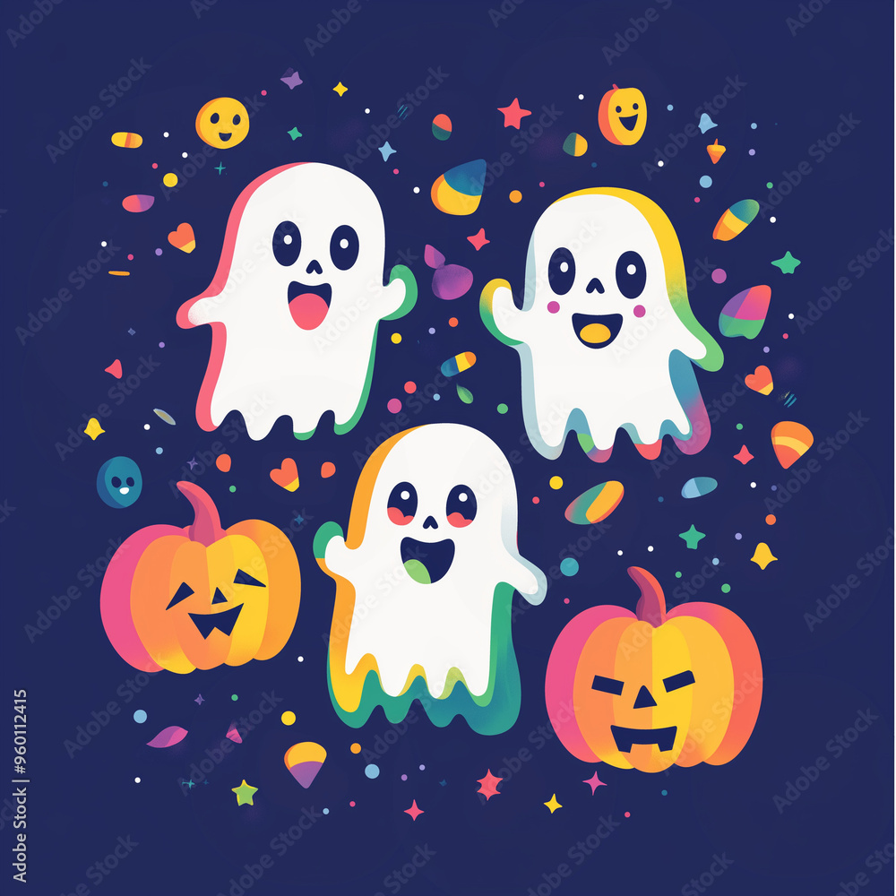 colorful cartoon ghosts and pumpkins with candy colorful cartoon ghosts and pumpkins with candy