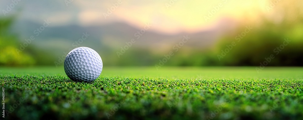 A close-up image of a golf ball resting on a lush green lawn under soft sunlight, perfect for sports and leisure themes. A close-up image of a golf ball resting on a lush green lawn under soft sunlight, perfect for sports and leisure themes.