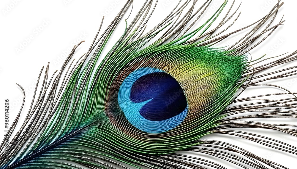 Fototapeta premium Peacock feather isolated on a white background