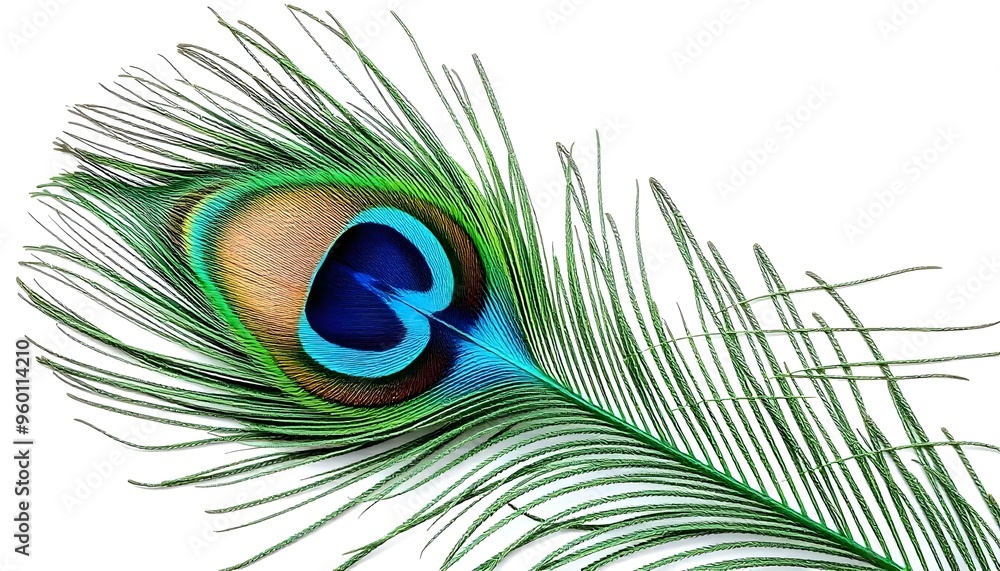 Fototapeta premium Peacock feather isolated on a white background
