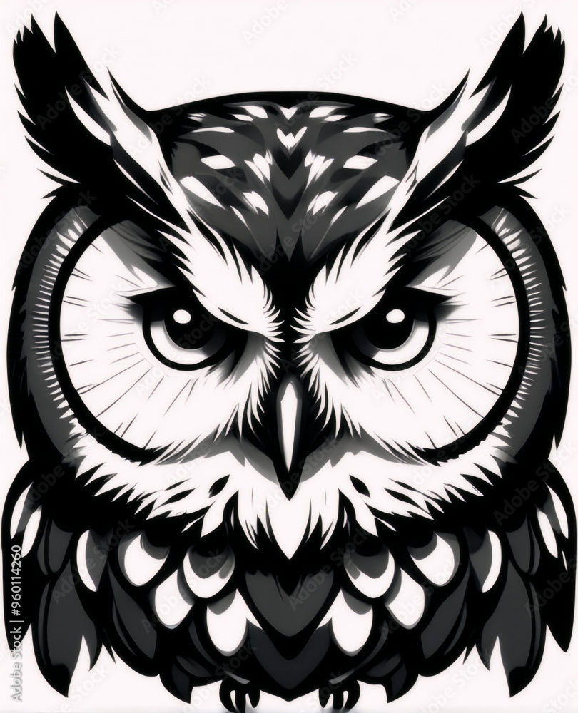 Obraz premium Beautiful owl silhouette , black and white owl clipart or vector