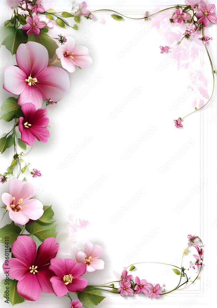 Delicate pink flowers border with white background. Template for quotes, and greetings cards Delicate pink flowers border with white background. Template for quotes, and greetings cards