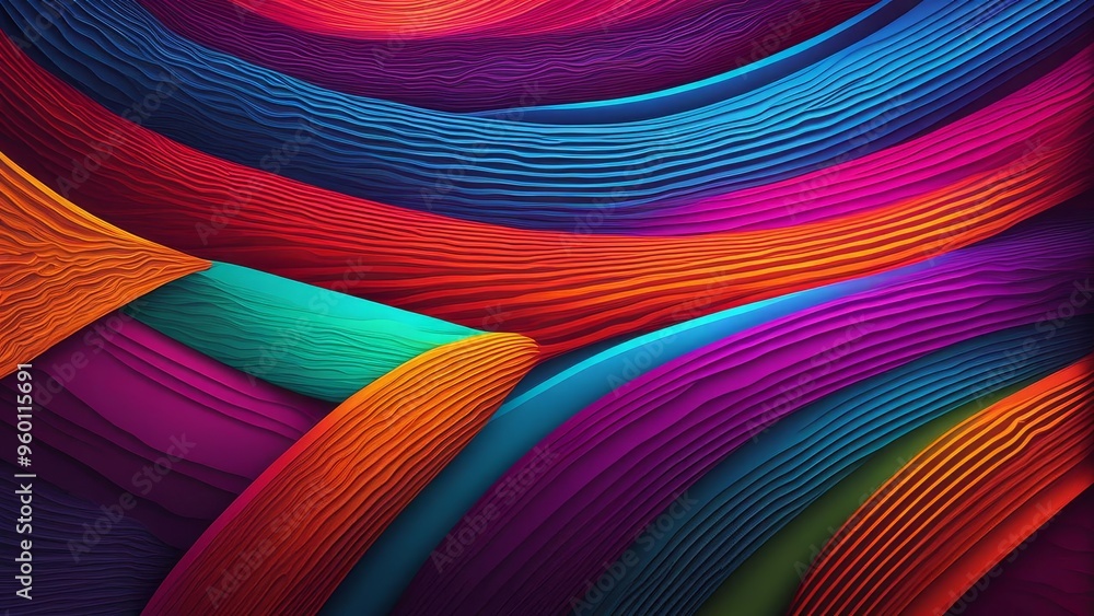 Naklejka premium Abstract background with vibrant wavy stripes in shades of red, orange, yellow, green, blue, purple, and pink.