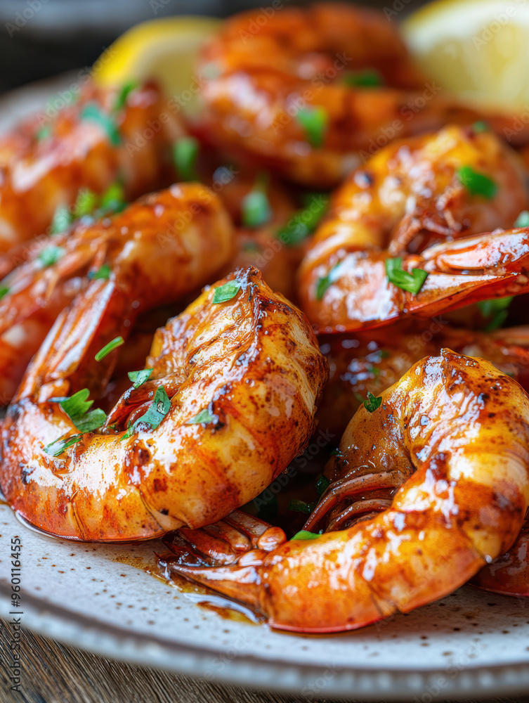 jumbo prawns in butter and garlic sauce. AI generative. jumbo prawns in butter and garlic sauce. AI generative.