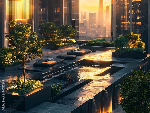 Urban garden in abandoned building with moody lighting