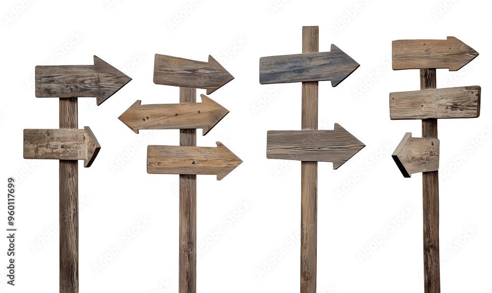 Set di cartelli in legno invecchiato con frecce direzionali, perfetti per scenari vintage e avventure rustiche. Cut out Set di cartelli in legno invecchiato con frecce direzionali, perfetti per scenari vintage e avventure rustiche. Cut out