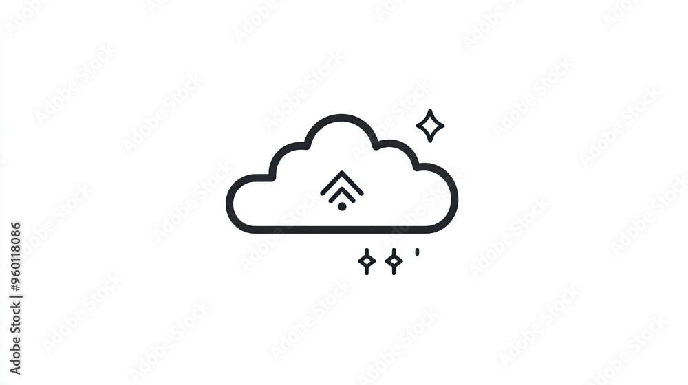 Line icon of a cloud, symbolizing weather and connectivity, with a clean, minimalist style. Line icon of a cloud, symbolizing weather and connectivity, with a clean, minimalist style.