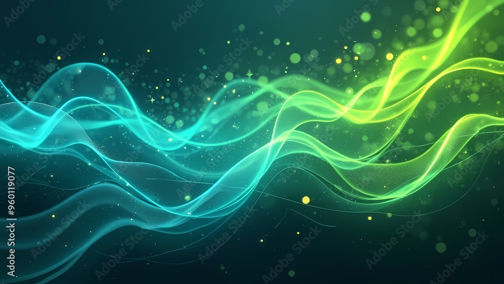 Modern Intertwining Turquoise and Green Light Ribbons on Dark Background Modern Intertwining Turquoise and Green Light Ribbons on Dark Background