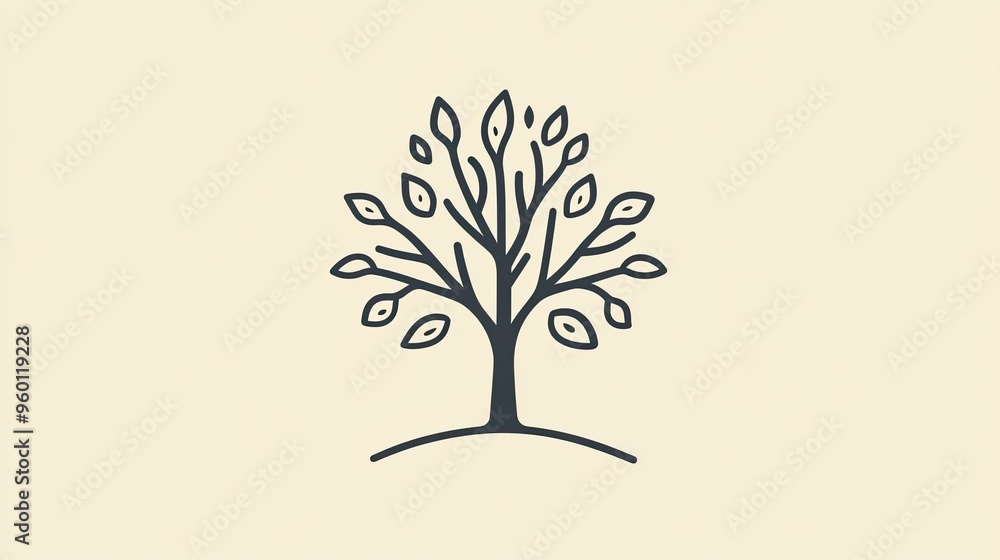 Obraz premium Minimalist line icon of a tree, representing nature and growth, in a simple design.
