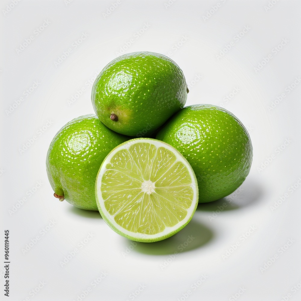 Fresh Limes on White Background