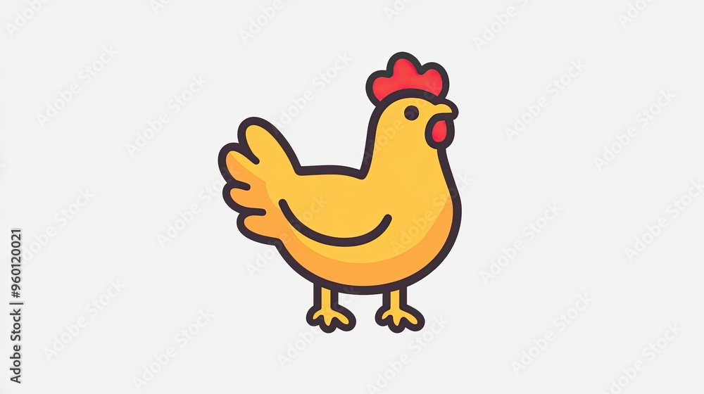Simple line icon of a chicken, representing poultry farming with minimal detail. Simple line icon of a chicken, representing poultry farming with minimal detail.