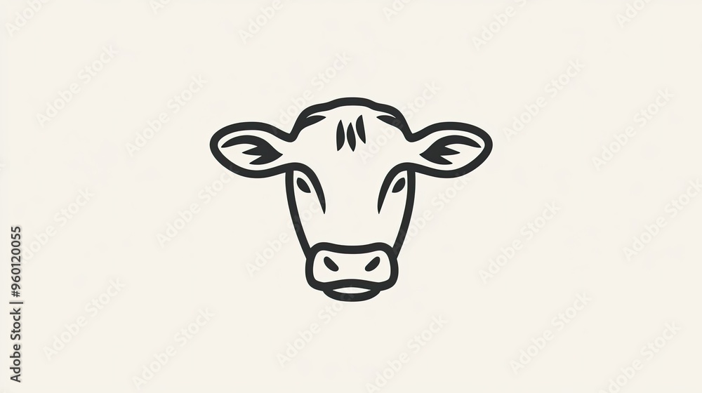 Simple line icon of a cow, representing livestock farming in a clean and modern style. Simple line icon of a cow, representing livestock farming in a clean and modern style.