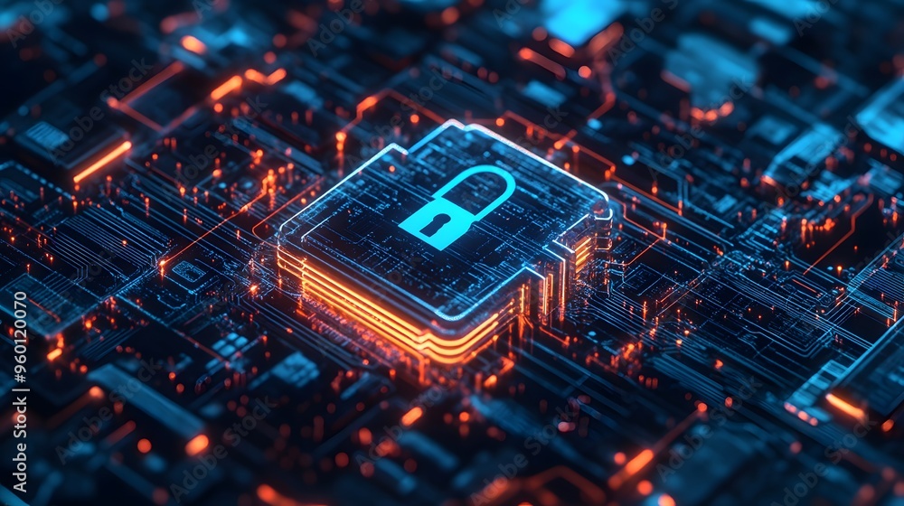 A lock is on a circuit board A lock is on a circuit board