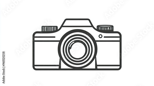 Simple outline of a camera, symbolizing photography and memories, in a minimalist style.