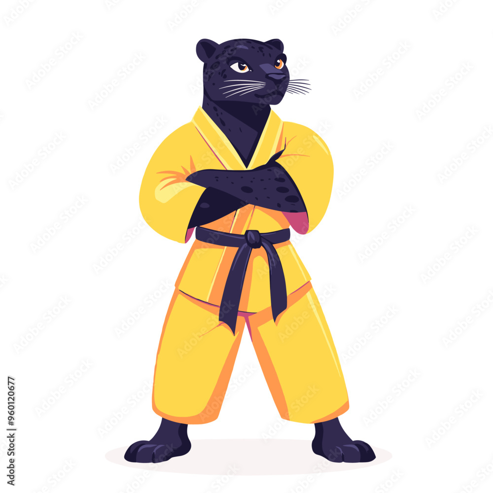 vector panther in kimono on white background .Generative AI