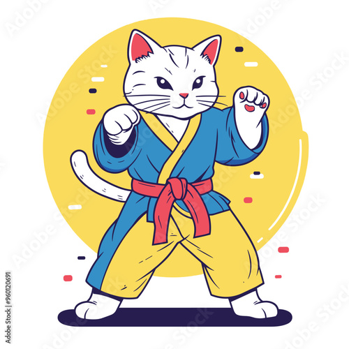 vector cat in kimono on white background .Generative AI
