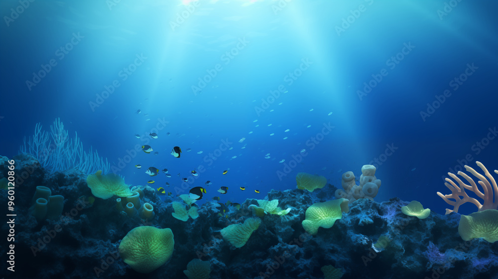 Vibrant Coral Reef With Fish Swimming Under Water Light Rays Vibrant Coral Reef With Fish Swimming Under Water Light Rays