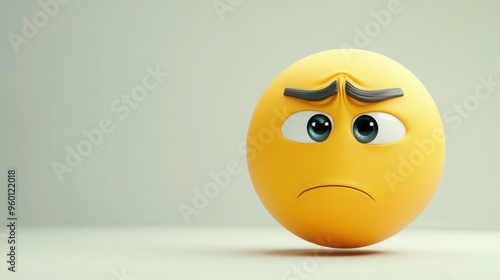 A 3D cartoon emoji with a confused expression, one eyebrow raised and a small frown, showing bewilderment, on a white background 