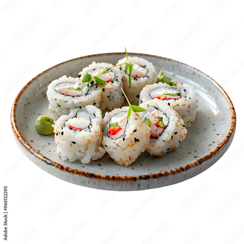 Sushi rolls in plate isolated on white background Sushi rolls in plate isolated on white background