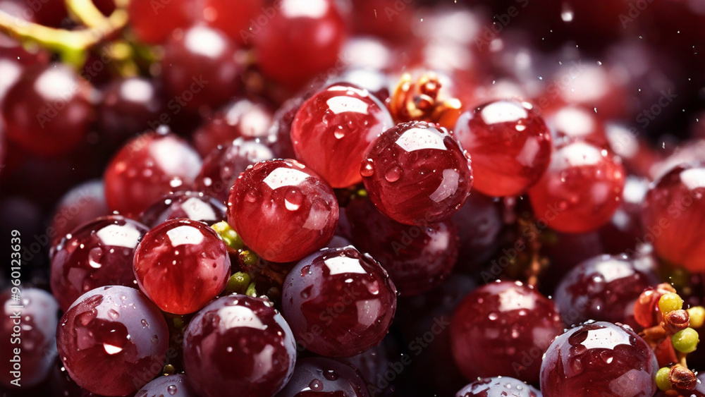 Close up of freshly harvested red grapes with droplets of water, seamless background Close up of freshly harvested red grapes with droplets of water, seamless background