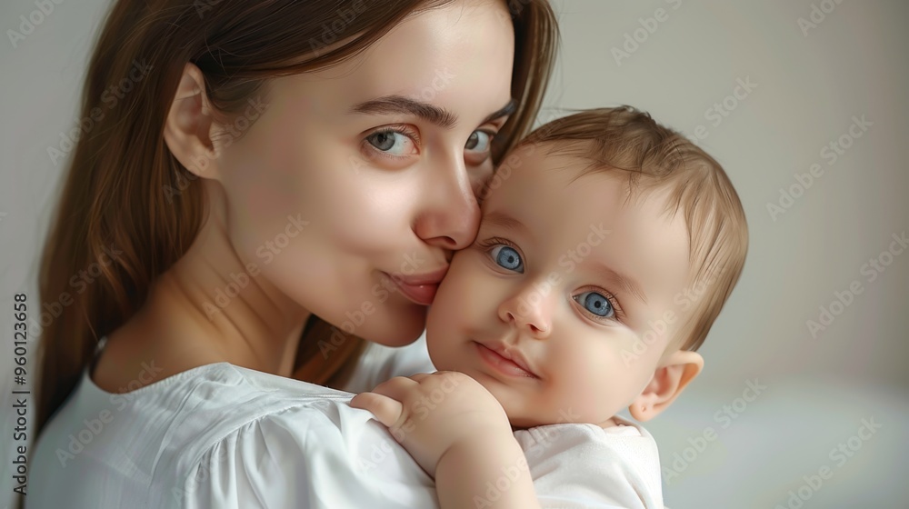 A mother gently holding her baby with a loving smile on both their faces, emphasizing the bond of maternal affection and the joy of parenthood in a comfortable indoor setting. A mother gently holding her baby with a loving smile on both their faces, emphasizing the bond of maternal affection and the joy of parenthood in a comfortable indoor setting.