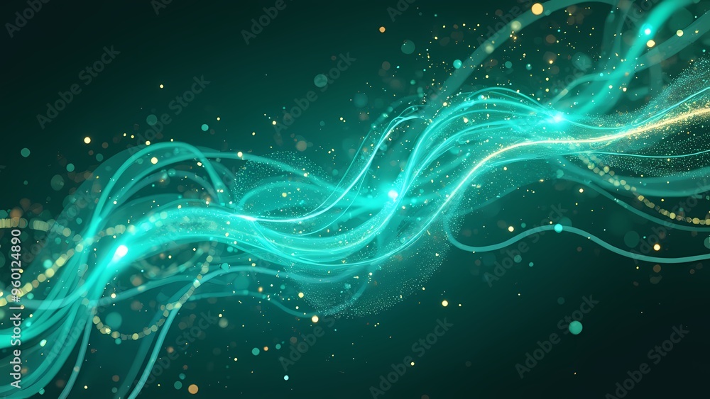 Abstract Swirling Neon Turquoise and Green Light with Glowing Particles Abstract Swirling Neon Turquoise and Green Light with Glowing Particles